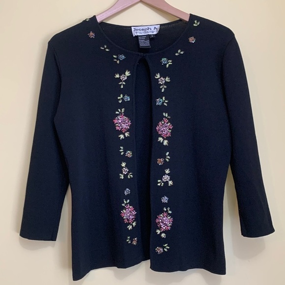 Joseph A Black | Vintage Floral sequins beaded embroidered Jewel Open Cardigan S - Picture 1 of 17